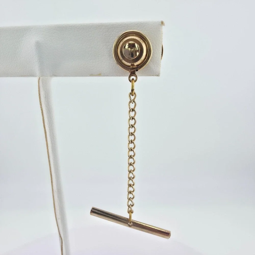 Vintage Jadeite Tie Tack Pin Jade Semi-Precious Gemstone Silver & Gold Tone